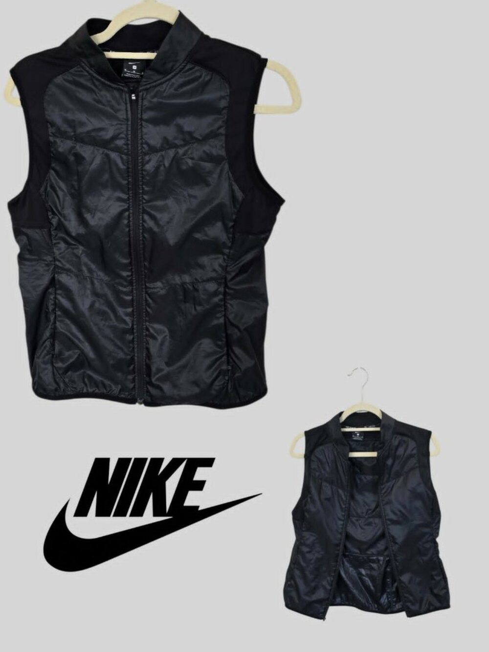 Nike Black Quilted Athletic Running Grym Casual Vest Jackets Womens Medium